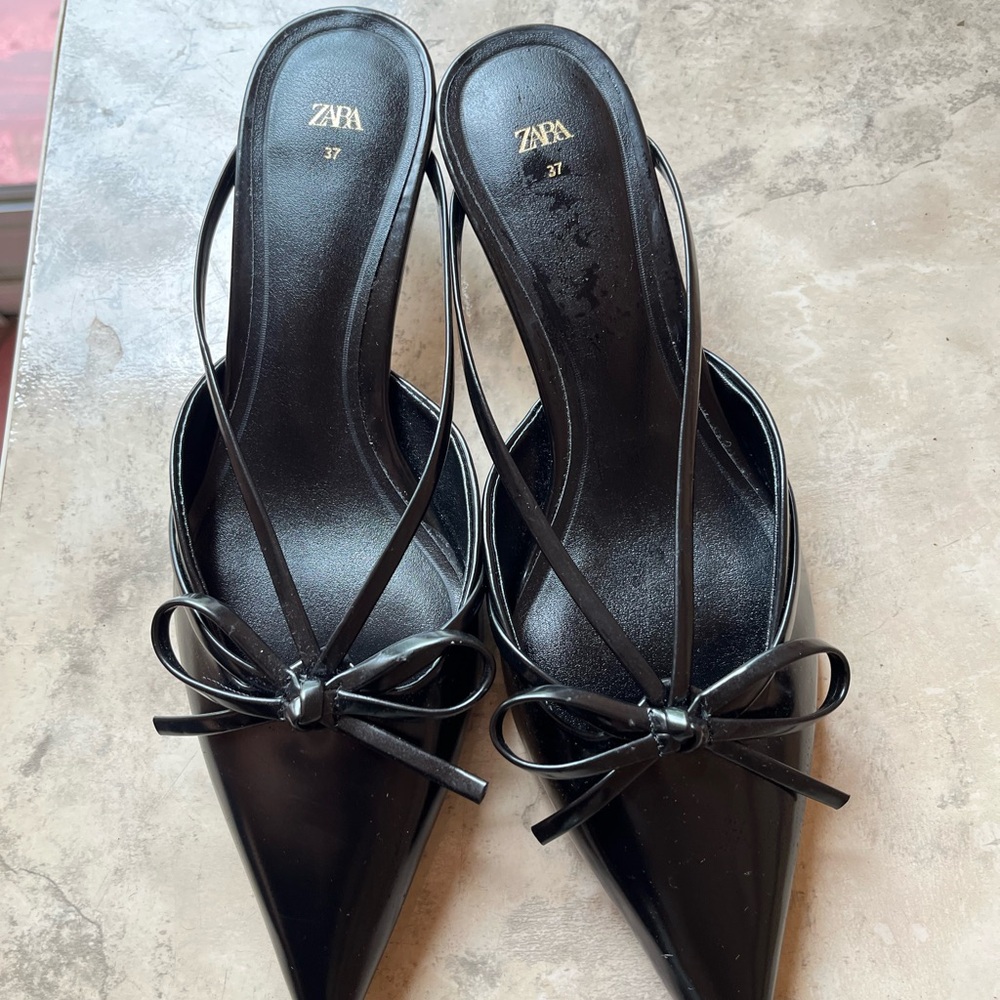 Zara Slingback Kitten Women's Black Bow Heels